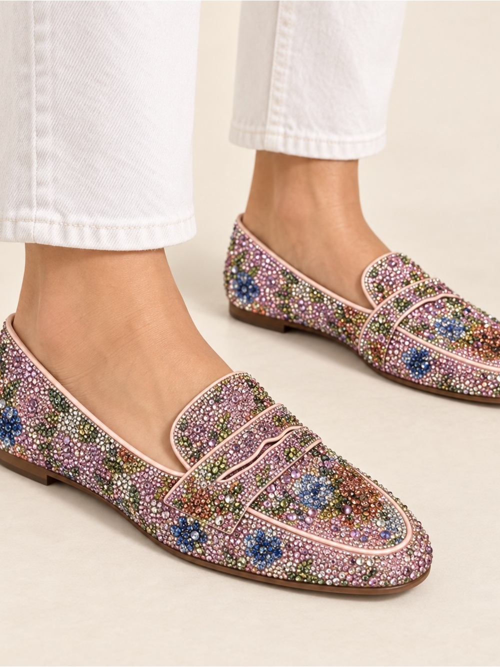 NWOT Betsey Johnson Pink Jeweled Floral Embellished Loafers